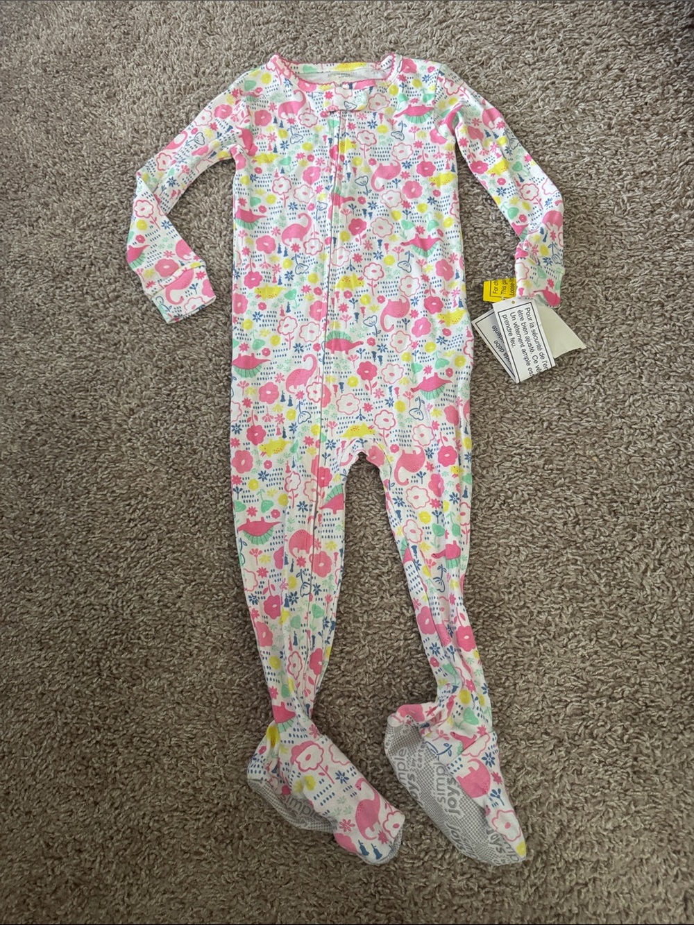 Carter's Pink Floral & Bird Footed One-Piece Pajamas